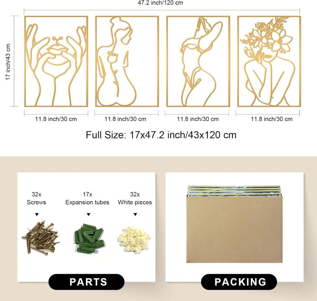 4-Piece Gold Metal Wall Art size and parts