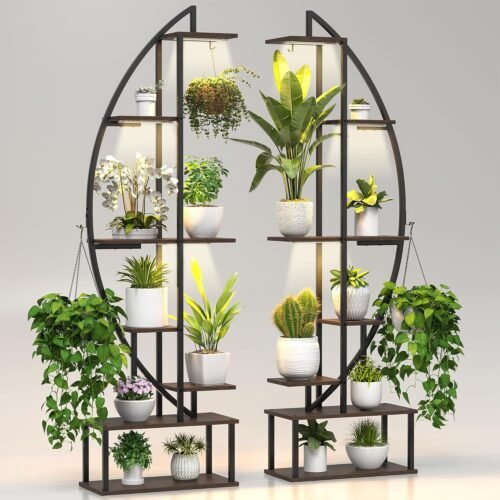 7-Tier Half-Moon Plant Stand with Grow Lights