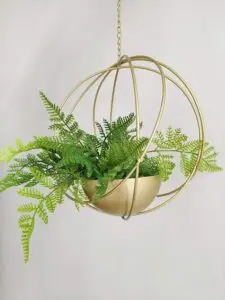 Gold geometric hanging planter side view