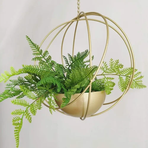 Gold geometric hanging planter side view