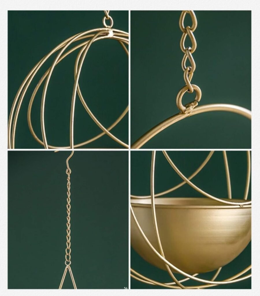 Gold geometric hanging planter side view sizing features