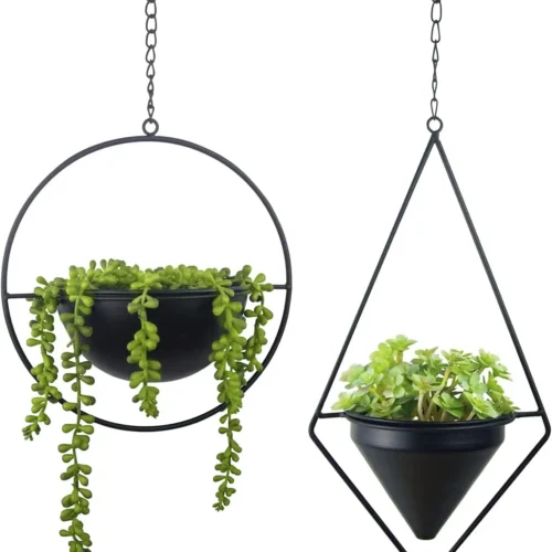 Metal Hanging Planters, Modern Plant Hanger with Pots