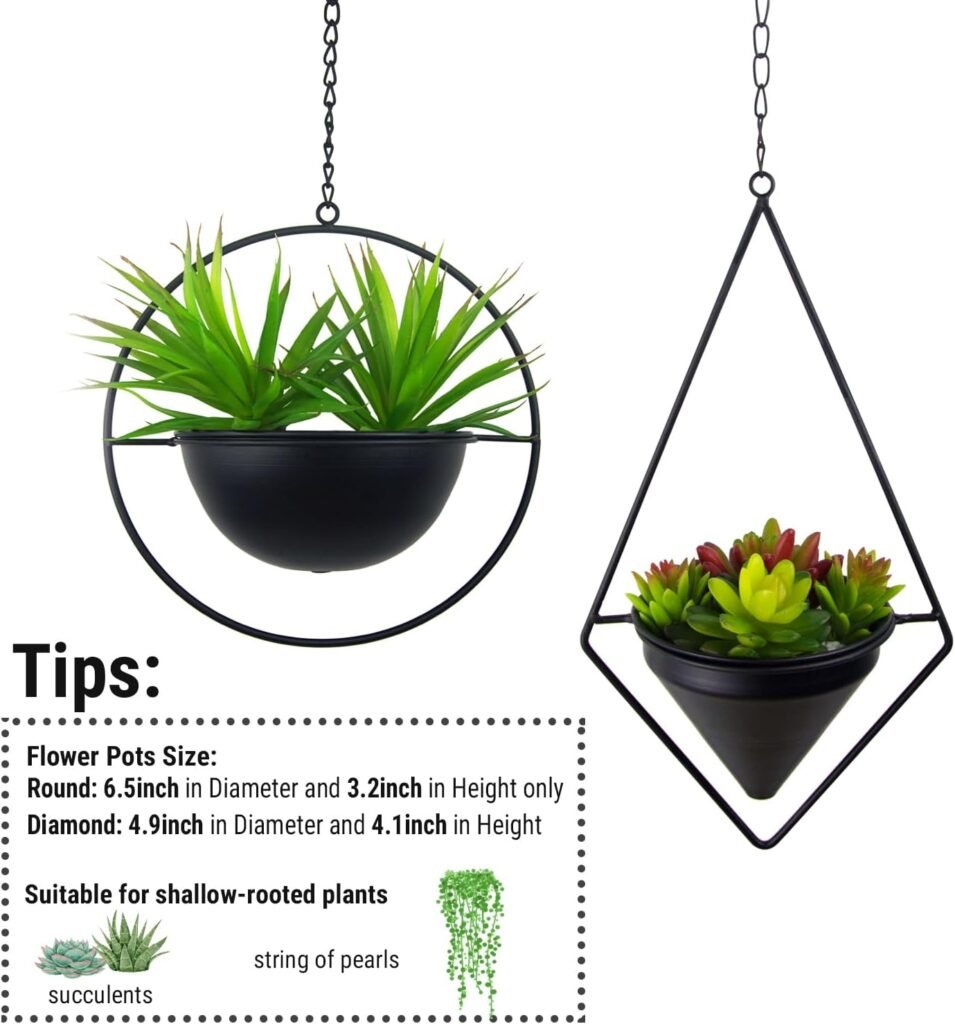 Metal Hanging Planters, Modern Plant Hanger with Pots sizes