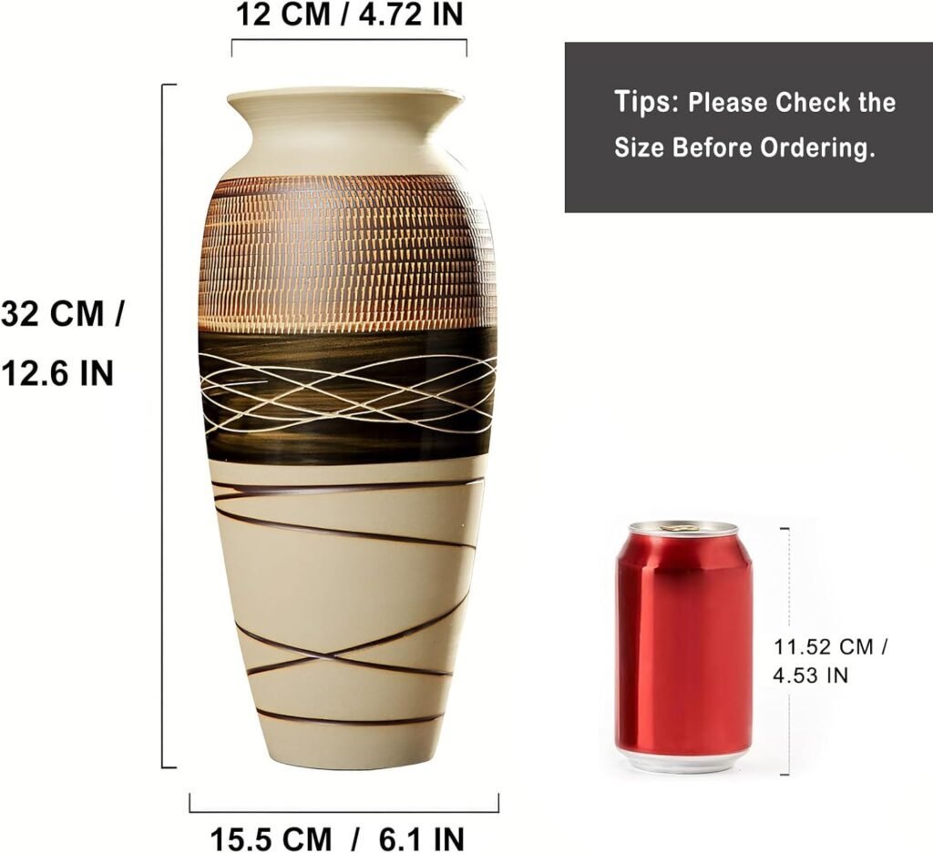 Rustic Ceramic Farmhouse Vase – 12.6” Vintage-Style Flower Vase with Textured Design – Home Decor size