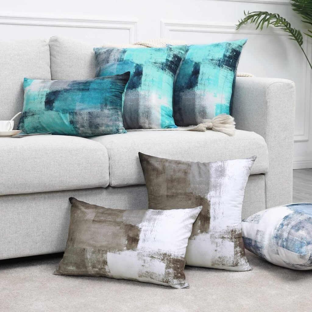 Set of 2 Modern Turquoise & Grey Pillow Covers 