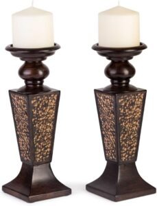 Brown Mosaic Candle Holders Set