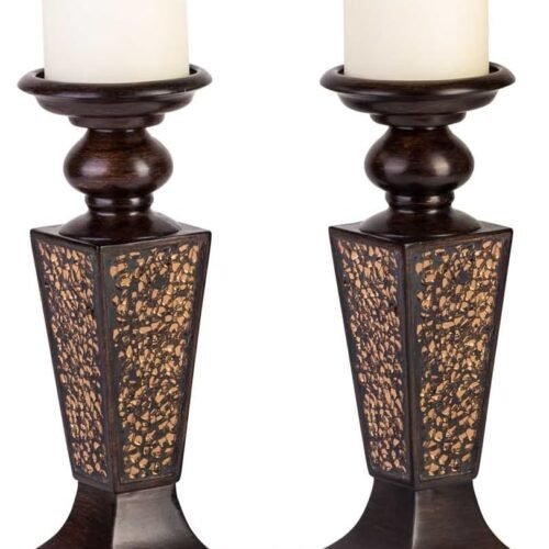 Brown Mosaic Candle Holders Set
