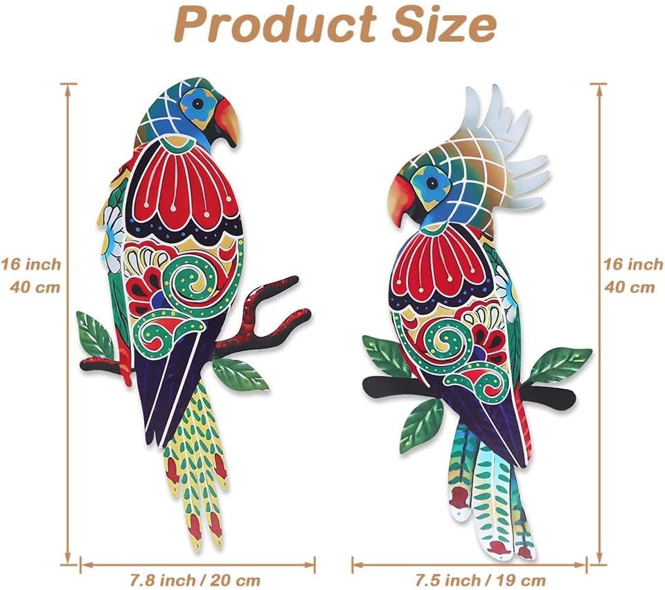 Colorful Parrot Metal Wall Art size
