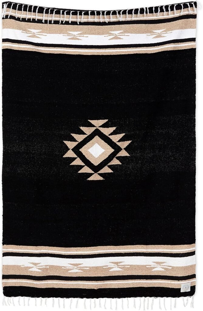 Handmade Black Mexican Serape Blanket