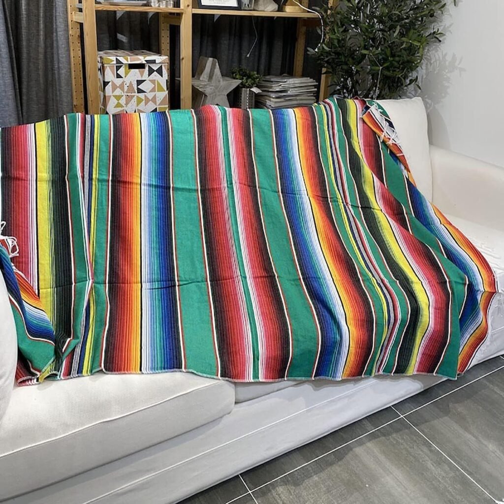 Mexican Blanket – Vibrant Green Throw for Bed, Sofa, Picnics, Camping, or Rustic Decor