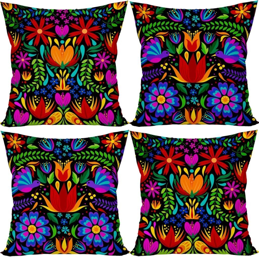 Set of 4 Mexican Throw Pillow Covers 18x18