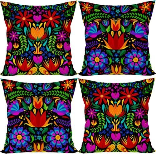Set of 4 Mexican Throw Pillow Covers 18x18