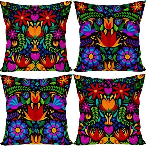 Set of 4 Mexican Throw Pillow Covers 18x18