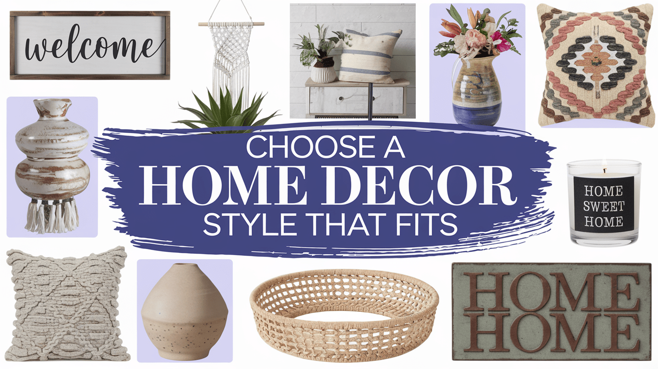A decor collage of smaller products for the home, with a hero heading "Choose A Home Decor Style That Fits".